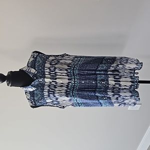 Fever | Sheer Button Blue & White Tank Top | Womens Large